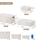 Kickass Plastic Storage Bins With Lids Full Set detailed size chart of large, medium, and small bins for closet and office use.