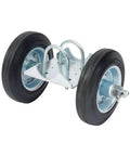 Heavy Duty Sliding Gate Hardware Kit With Double Wheel Track System, 600 Lb Load Capacity includes dual rubber wheels and metal bracket.