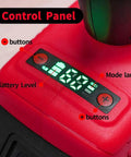 Control panel of the Slick 26 Volt Cordless Rivet Gun and Rivnut Setter with battery level and operation buttons.