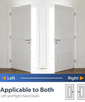 3 Pack Built Tough Self Closing Door Hinges With Smooth Sweep And Five Eighths Radius Corners For Kitchens Bathrooms And Utility Rooms Includes Quick Swap Stainless Steel Mounting Hardware In Matte Black Finish shown on left and right hand doors.