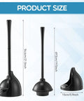 Two Pack Heavy Duty Toilet Plunger With Wall Mount Holder Commercial Grade Rubber Cup For Fast Clog Clearing And Reliable Bathroom Rescue dimensions display.