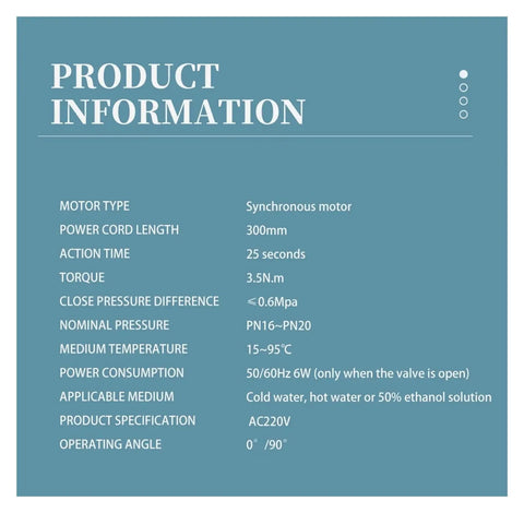 Product specifications for Built Tough 220V Motorized Ball Valve Cast From Solid Brass For Plumbing featuring motor type, torque, and operation details.
