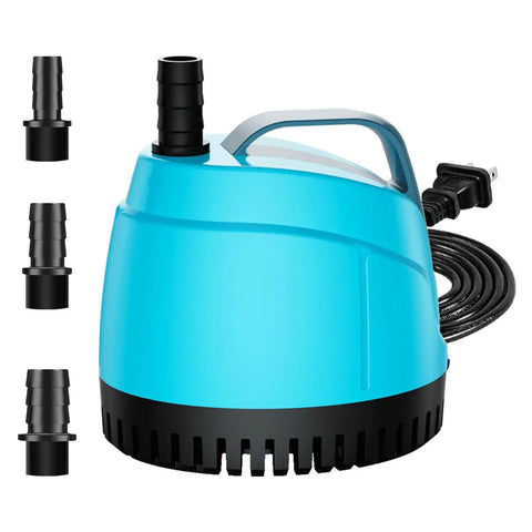 Ultra Quiet Submersible Water Pump 450 GPH 1700 LPH Bottom Suction Pond Pump with 3 nozzles, 6.5 ft lift, 6 ft power cord