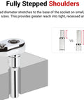 Three Eighth Inch Drive Deep Six Point Socket Set 34 Piece With One Quarter To One Inch And Six To Twenty Four Millimeter Sockets Rails And Tray Included shown with a wrench on metal surface and comparison to Tekton.