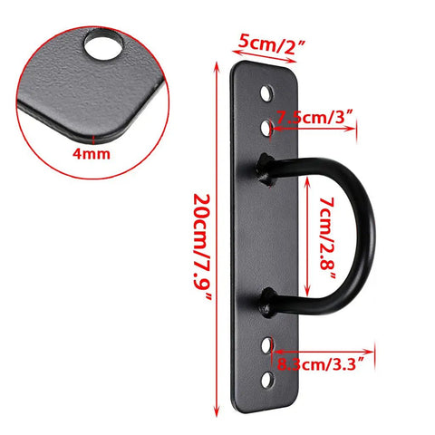 Heavy Duty Battle Rope Wall And Ceiling Mount Anchor Bracket For Suspension Straps with sturdy steel construction and dimensions 20cm x 5cm.