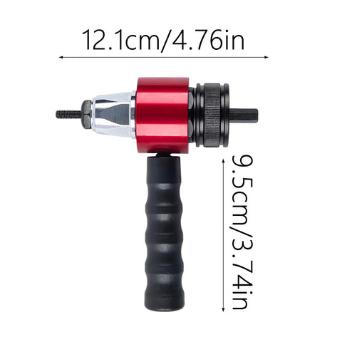 Pro Grade Fast Change Rivet Nut Tool Kit M3 To M8, compact adapter with red handle, 12.1cm length, 9.5cm height measurement.