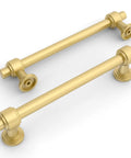 Real Deal 10 Pack Brushed Gold Cabinet Pulls 5 Inch Hole Center Heavy Duty Zinc Alloy Kitchen Drawer Handles close-up view.
