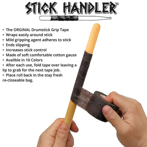 Pink Ten Pack Drumstick Grip Tape Killer Non Slip Cotton Gauze For Pro Drummers Boosting Stick Control With Hella Secure Zero Sweat Grip Layers Made In Usa For Jam Sessions wrapped around a drumstick.