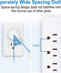 Must Have Six Outlet Surge Protector Power Strip With Four USB Ports And One USB C Port showing wide spacing outlets