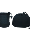Two black nylon mesh camping gear storage bags, both drawstring, for pots and tableware; lightweight and packable design.