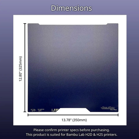 Flexible Magnetic Steel Build Plate For Bambu Lab H2D H2S With No Glue Fast Print Release, dimensions shown 12.80 x 13.78 inches.