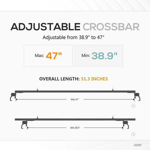 Heavy Duty 300 Pound Universal Roof Rack Cross Bars adjustable from 38.9" to 47" for cargo hauls on SUVs or cars.