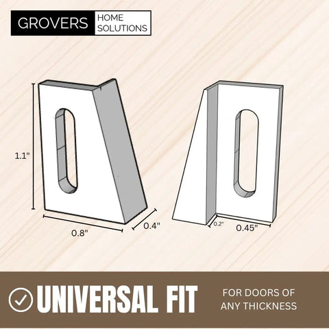Diagram of Pocket Door Bottom Guide Jamb Mounted Universal Fit White One Pair for Sliding Doors with dimensions
