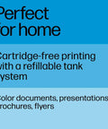 Text about Wireless All-In-One Printer With Refillable Ink Tanks, 2 Years Of Ink Included, and cartridge-free printing benefits