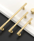 10 Pack 3 Inch Brushed Gold Cabinet Handles Modern Kitchen Drawer Pulls Heavy Duty Metal Hardware With A Knockout Finish on a white background.