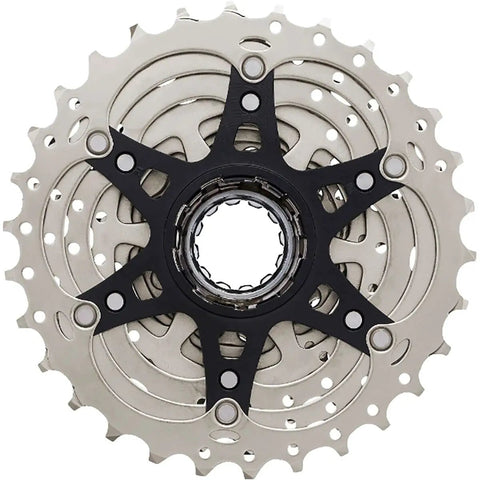 105 CS R7000 11 Speed Road Cassette for smooth shifting, nickel plated steel cogs, aluminum carrier, wide compatibility shown in detail