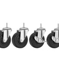 Heavy Duty Wire Shelving Caster Wheels 3 Inch Set Of 4 Black Industrial Roller Casters for utility racks on white background.