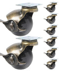 Vintage Bronze Furniture Casters With Brake 8 Pack Swivel Plate Wheels showing two casters and multiple units, perfect for smooth motion glide.