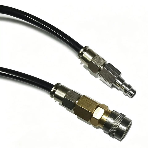 Solid 3 Meter Compressor Air Hose With Quick Connect Fittings For High Pressure Pneumatic Rigs showing detailed quick connect ends.