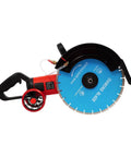 Heavy Duty Electric Concrete Cutter With 13 Inch Diamond Blade And Rolling Stand 4000W Masonry Groover side view with blue blade