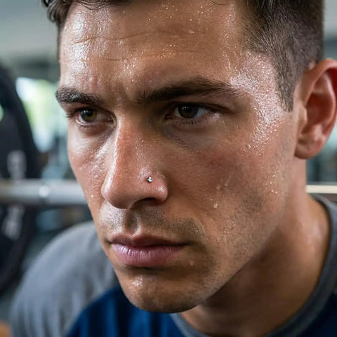 Close-up of a man with an Implant Grade Titanium Nose Stud 20G With Dope Cubic Zirconia Sparkle, perfect for sensitive skin.