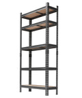 Hella Sturdy Heavy Duty Metal Shelving Rack With Five Adjustable Tiers For Garage And Workshop Storage Rust Resistant Carbon Steel side view.