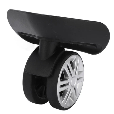 Keep Your Bags Rolling Without The Glitch These Premium Luggage Replacement Wheels Feature Silent Swivel Casters That Make Suitcase Repairs Absolute No Sweat Gear Comes Fully Loaded With All Screws For Instant Hassle Free Setup. Close-up of black luggage wheel with silver accents.