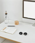 Super Sleek 20-Piece Cable Pass Through Grommet Kit, black plastic desk hole covers on white office desk