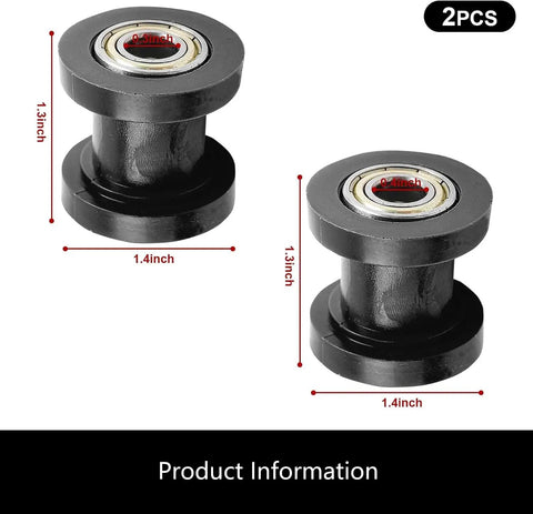 Heavy Duty Chain Tensioner And Guide Sprocket For Dirt Bikes Motorcycles And Minibikes Universal Swingarm Roller Guide Wear Resistant Black Two Pack 1.4 inch rollers with sealed bearings.