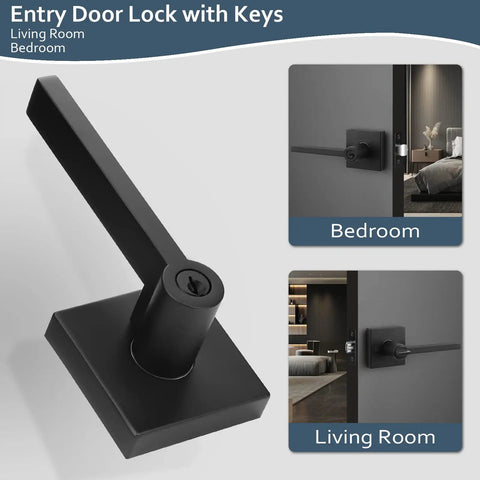 3 Pack Matte Black Door Levers With Lock And Key, Keyed Alike Interior Exterior Door Hardware, Modern Entry Door Handle Set