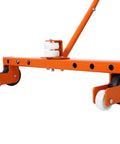 Heavy Duty Adjustable Tire Wheel Dolly Set Of Four 5500 Lbs Steel Car Mover with swivel wheels in bright orange.