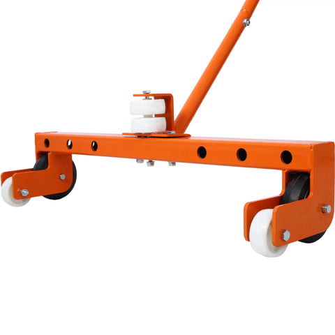 Heavy Duty Adjustable Tire Wheel Dolly Set Of Four 5500 Lbs Steel Car Mover with swivel wheels in bright orange.