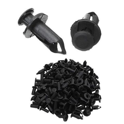 100 Pcs 8mm Car Bumper Retainer Clips With Fastener Removal Tool showing black plastic push pins for auto body use