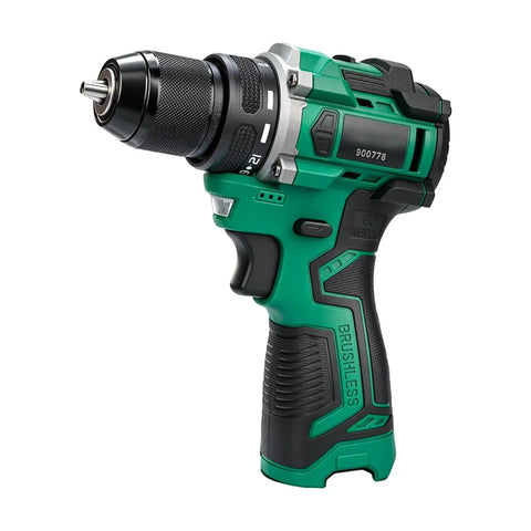 Boss Grade Brushless Cordless Drill Driver With Quick Swap Metal Keyless Chuck Twenty One Torque Levels Two Speed Switches at an angle.