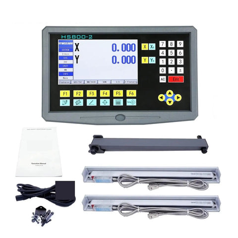Top Shelf Digital Calipers Dro Kit with plug and play multilingual LCD, dual axis glass scale encoder for precision measurements.
