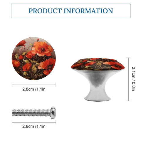 Two Pack Stainless Steel Cabinet Knobs With Bold Red Floral Prints Tough As Nails Drawer Pulls Super Solid Feel Easy Setup To Absolutely Transform Your Kitchen Or Closet Space, 1.1in diameter, floral design.