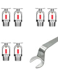 Top Notch Quick Response Fire Sprinkler Heads 6 Pack Half Inch Standard Thread 155 Degree Activation Polished Chrome Copper Alloy With Wrench for home and garage, showing sprinklers and wrench.