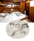 Heavy Duty Boat Door Catch Latch Slick Operating One Eighty Rotation Universal Marine Hardware installed in yacht cabin.