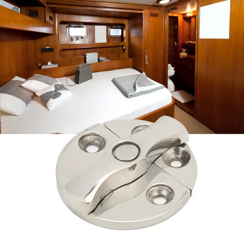 Rugged 316 Stainless Steel Marine Boat Door Catch Latch Round 45 Millimeter with secure grip, shown in marine interior setting.