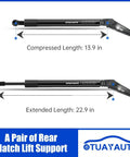 Heavy Duty Rear Hatch Shock Struts And Tailgate Lift Supports For 2010 2014 Subaru Legacy Outback Wagon Sets Pack Of Two shown with compressed and extended lengths