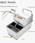 Commercial Mobile Deep Fryer Oil Filter Cart With Rolling Wheels, Heavy Duty Cooking Oil Separator Filtration Machine with stainless steel housing.