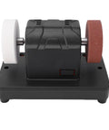 Smooth Running 3 Inch Dual Wheel Mini Bench Grinder Featuring Variable Speed 2000 To 6000 Rpm Cordless Battery Power and Tough Copper Motor showing dual wheels.