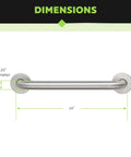 24 Inch Bathroom Grab Bar With Rock Solid Brushed Stainless Steel dimensions showing 1.25 inch diameter and 24 inch length.
