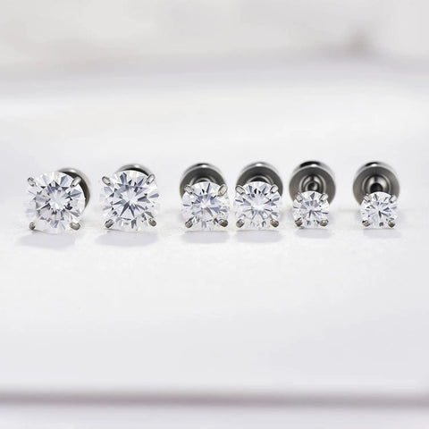Premium D Color Moissanite Stud Earrings Crafted From Certified G23 Implant Grade Titanium Screw Back for Traguses, 3MM Size
