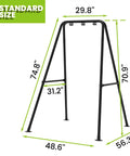Built To Last Heavy Duty Hammock Chair Stand With A Type Frame For Maximum Stability And A 300 Lbs Load, steel frame, dimensions labeled