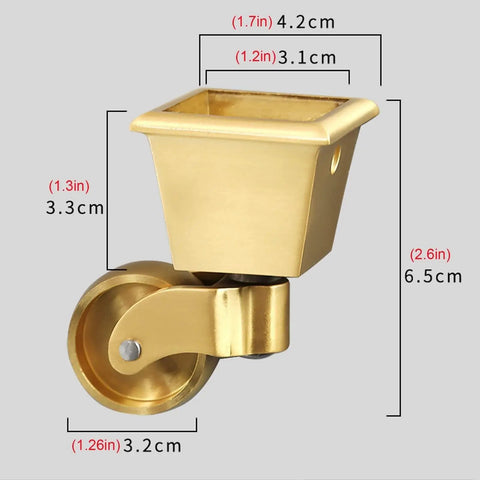 Top Shelf Solid Brass Casters Delivering Three Sixty Degree Swivel Grace For Any Couch Sofa Or Desk Antique Style Gold Cup Roller Set Of Four Built Tough And Smooth Sailing Ready, showing dimensions and design.