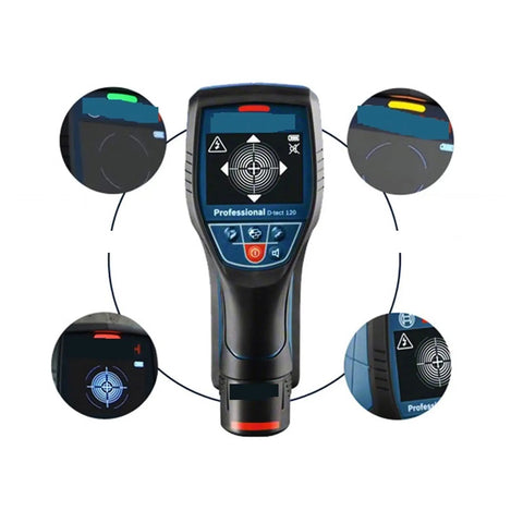 Pro Grade Stud Finder Wall Scanner And Metal Detector With Intuitive Radar Tracking, display with target accuracy and controls.