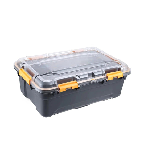 Tough As Nails 12 Gallon Waterproof Storage Tote With Clear Polycarbonate Lid and Slick Heavy Duty Latches Stackable Gray Bin.