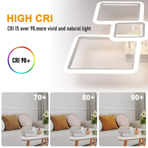 Dope Modern LED Ceiling Light With Remote Control Dimming And Six Ring Geometric Design In White Finish CRI 90+