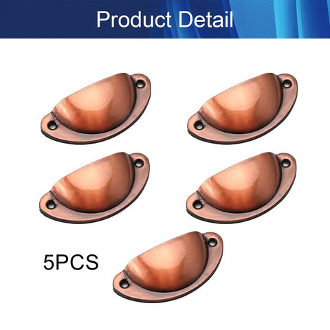 Killer Quality Heavy Duty Cup Pulls With Rich Red Copper Finishes On Matte Iron Bodies For Kitchen Cabinets And Dresser Drawers Hella Smooth Operation Rock Solid Mounting 3 Point 2 Inch Spread Five Pack, showing five copper cup pulls.
